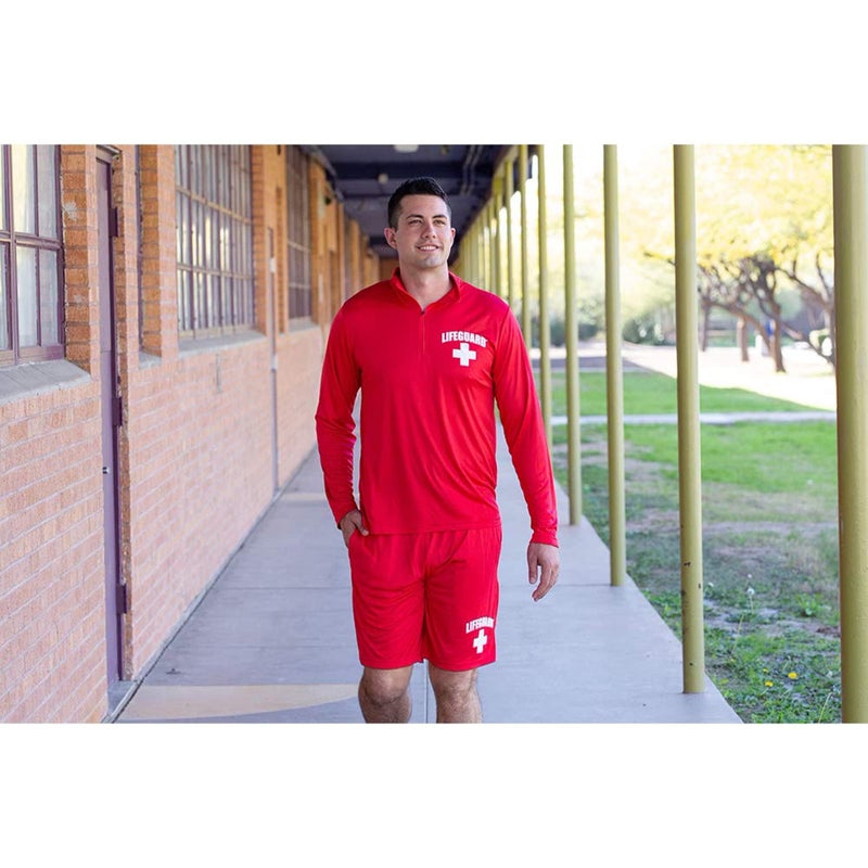 LIFEGUARD Officially Licensed Mens Active Running Performance Shorts Moisture Wicking (L) Red - Image 4